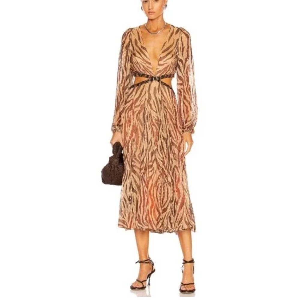 Rococo sand Elegant Brown Zebra Print Dress small